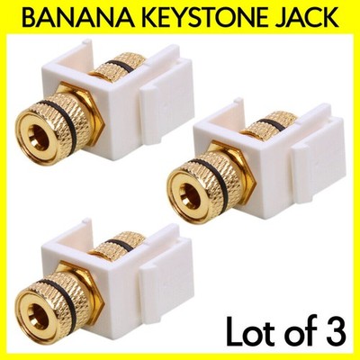 3 PCS Banana Keystone Jack Coupler Insert Audio Connector Adapter for Wall Plate
