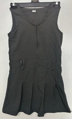 Graues Plissee Trägerkleid Mädchen Schule Reißverschluss vorne Zierknopf Uniform