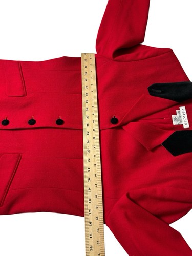 Vtg Chaus Wool Blazer Jacket Women Sz 10 Red Black Collar Buttons Military READ - Picture 11 of 13