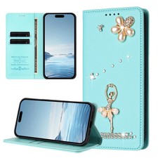 Magnetic Diamond Girl Card Wallet Case For Various Phone Flip Stand Bag Cover