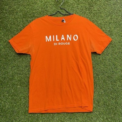 Milano Di Rouge Shirt Womens Large Orange White Spell Out Short Sleeve dsfd