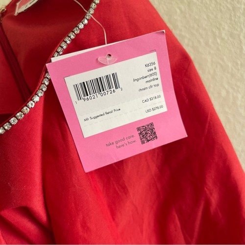 NWT Kate Spade Rhinestone Collar Top in Red Peplum Silk Blend Women's Size 8 - Picture 12 of 13