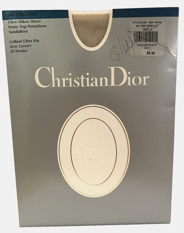 Vtg CHRISTIAN DIOR L'ALLURE Pantyhose Ultra Silken Sheer Size 2 Panty Top Sandal