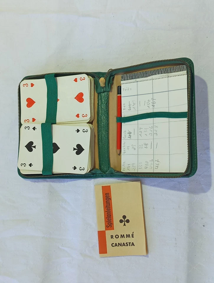 Rommé Canasta Set Etui komplett Vintage Karten Reise Spiel Bridge alt 62  - Bild 2 von 4