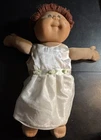 Cabbage Patch Kids 1982 Baby Doll Brown Yarn Hair Brown Eyes White Dress