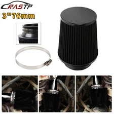 3" 76mm High Flow Inlet Dry Air Filter Cold Air Intake Cone Replacement Black
