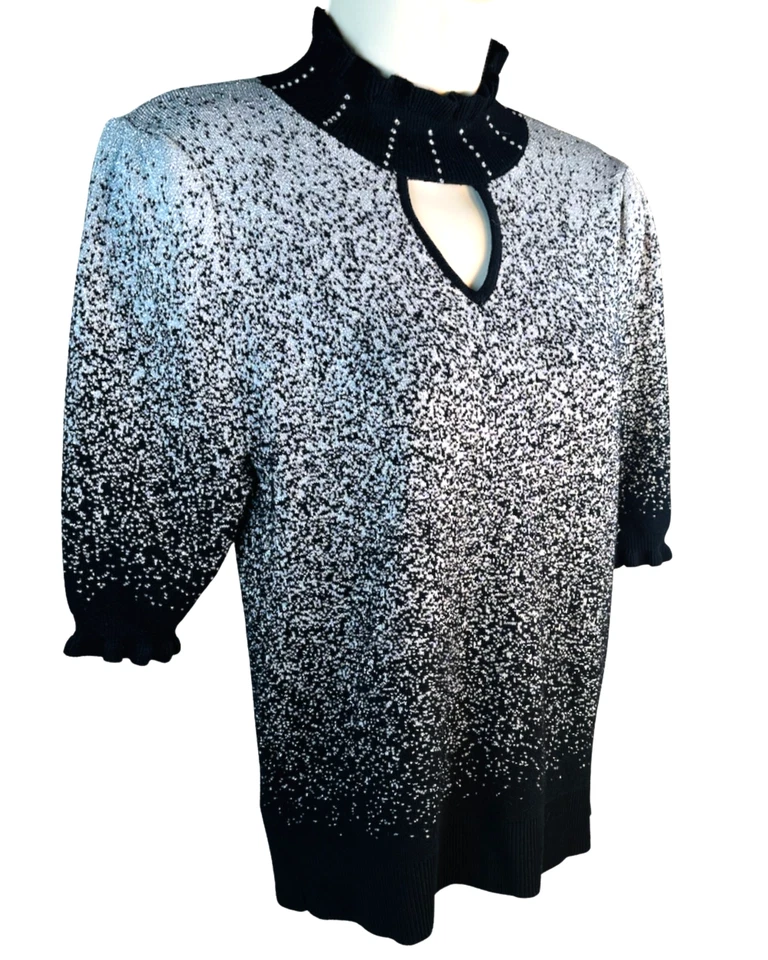 Женский свитер пуловер Adrienne Vittadini черный и серый металлик размер средний - Изображение 3 из 4