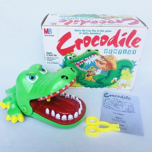 Vintage 1990 Crocodile Dentist Board Game Box Teeth Pliers Milton Bradley Works