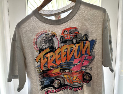L/XL Vtg 90s Freedom 76 Nascar Grandview Speedway Distressed Skate AOP T-Shirt