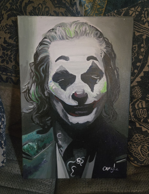 Joker (2019) Cargill Signed Portrait Painting on Canvas, Small, Unframed