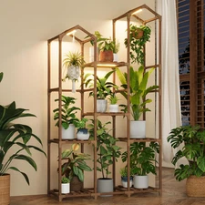 Bamworld Plant Stand with Grow Light Corner Plant Shelf Indoor with Lights Tall