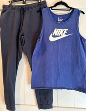 Nike 2 Pc Athletic Outfit Navy Sweatpants Blue Tank Unisex MEDIUM