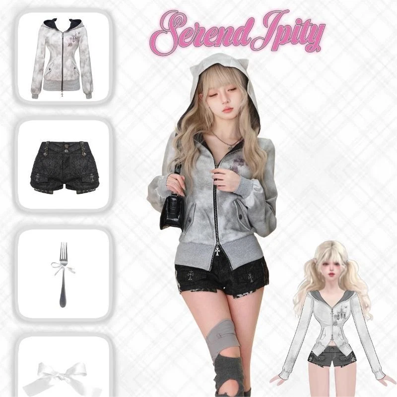 Grey Hooded Sweatshirt Shorts T-shirt Coat Clothes Clothing Girl's Outfit Gift - Image 2 of 4