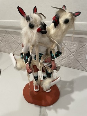 Vintage Navajo weißer Wolf Krieger Kachina Puppe signiert Michael Davenport 15 Zoll