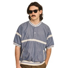 CHRISTIAN DIOR VINTAGE 80s Chambray Pullover Half-Zip Short Sleeve Sweatshirt XL