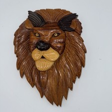 Intarsia Wood Handcrafted 3D Lion Wall Art Hanging Plaque King Of The Jungle 9