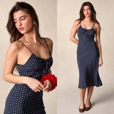 Rouje Daria Polka Dot Midi Sun Dress Mini Carmine Marine Women's FR 38 US 6