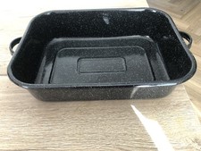 Very Large Black Enamel Roasting Tin with Handles 45cm x 34cm x 11cm +  Handles