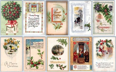 LOT/10 ANTIQUE CHRISTMAS VINTAGE POSTCARDS EARLY 1900's CONDITION VARIES #131