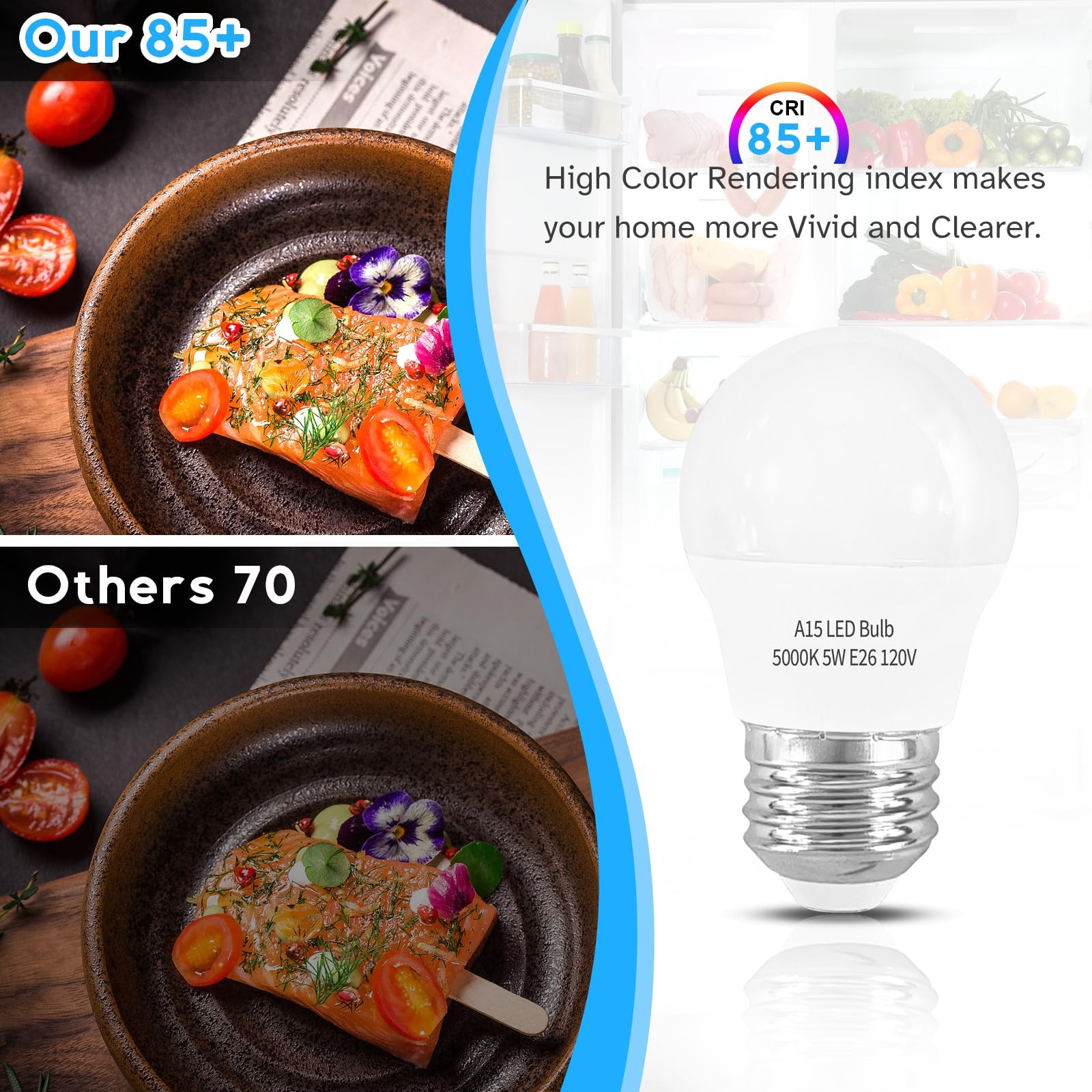 LOXYEE LED Refrigerator Light Bulb 2 Pack，Daylight White 5000K 120V 40W