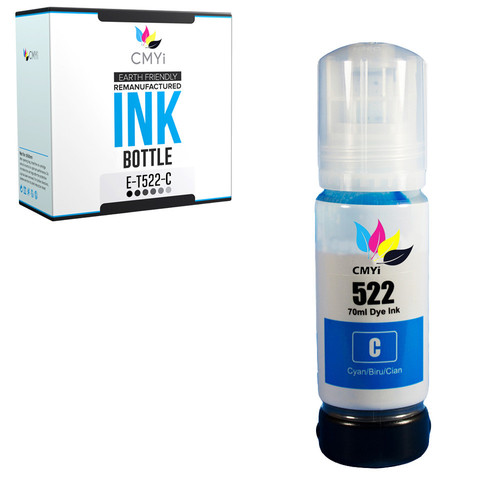 1PK Cyan 522 Ink Refill Bottle for Epson T522 Fits EcoTank ET-2720 ET2803 ET4700 - Picture 1 of 7