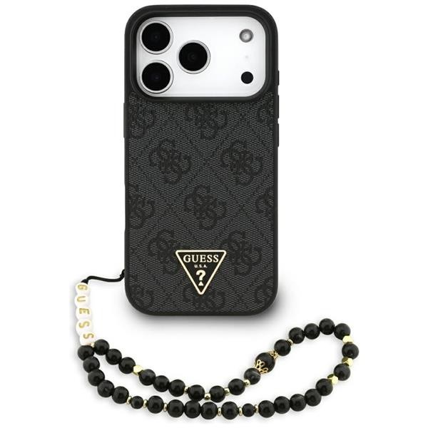 iPhone 17 Pro Guess MagSafe Case Faux Leather Gray Logo Chain