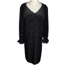 Nine West Velvet Burnout Shift Dress Black Leopard Print 16 Whimsigoth Holiday