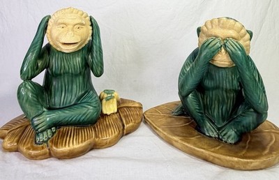 Seymour Mann Asian Accents 2 Wise Monkeys See Hear No Evil Ceramic Statues