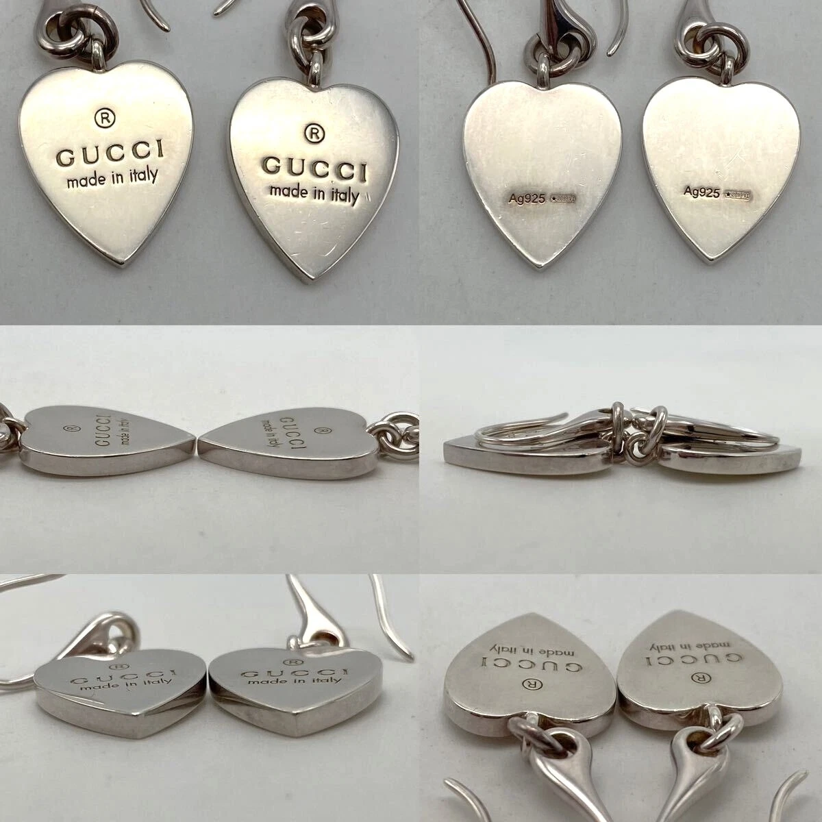 Boucles d'oreilles GUCCI coeur ARGENT 925 Made in Italy accessoires femme avec sac de rangement