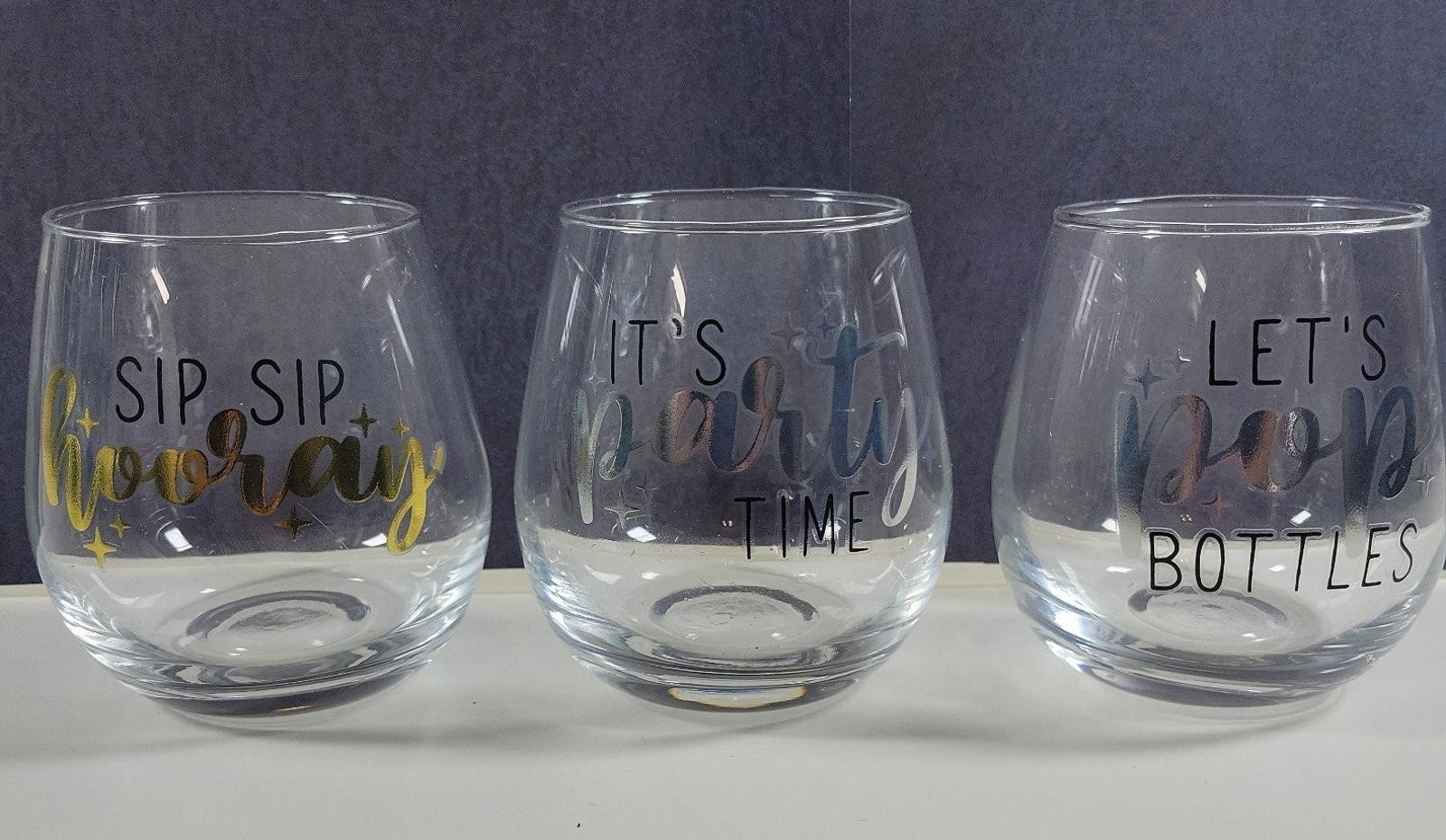 3-Piece Stemless Wine Glasses Set NEW Party Glasses