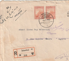 TURKEY-EGYPT Rare Reg. Letterhead Tied 30K. Send Istanbul-Alexandria 1932