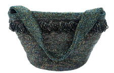 6 1/2 x 5 x 9 Black-Toned Iridescent Beaded Hand Bag-Circa 1940s-Excellent