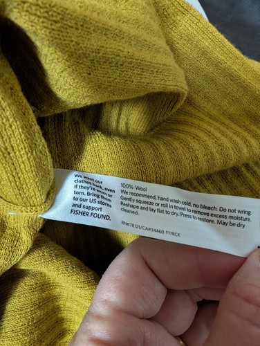 Eileen Fisher 100% Wool Boat Neck Ribbed Sweater Mustard Yellow Gold Size Medium - Bild 4 von 4