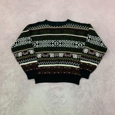 Vintage abstract knitted jumper Patterned Grandad chunky knit sweater Men's L