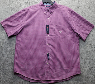 Chaps Shirt Mens XXL Multi Gingham Easy Care Short Sleeve Collared Button-Down