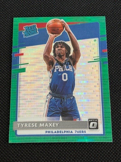 2020-21 Donruss Optic Fanatics Green Pulsar #171 Tyrese Maxey Rated Rookie 76ers