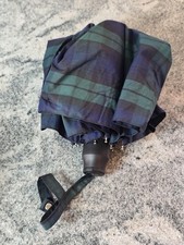 VINTAGE Eddie Bauer Umbrella Womens One Size Blue Tartan Plaid Compact Folding
