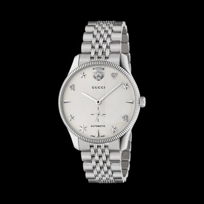 Gucci G-Timeless Automatic white guilloche Stainless Steel watch. YA126354