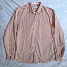 Prada Milano Mens Orange White Gingham Check Long Sleeve Dress Shirt 43 17 Italy