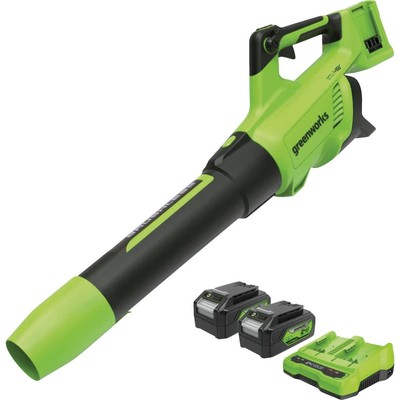 Greenworks 24V (2 x 24V) 585 CFM 140 MPH Axial Leaf Blower with (2) 4.0 Ah