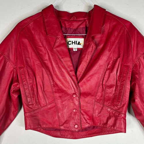 Chia Womens Cropped Vtg Red Leather 