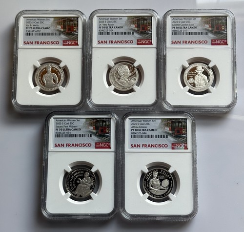 2025 S Proof Clad Women Making History Quarter Set of 5 NGC 70 Trolley Labels - Bild 1 von 2
