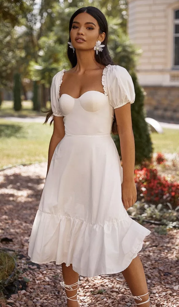 Alamour The Label Katina Elegant White A Line Midi Dress size