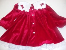 Vtg Red Velvet Dress Girls Infant White Lace 9M Months Christmas Rare Editions