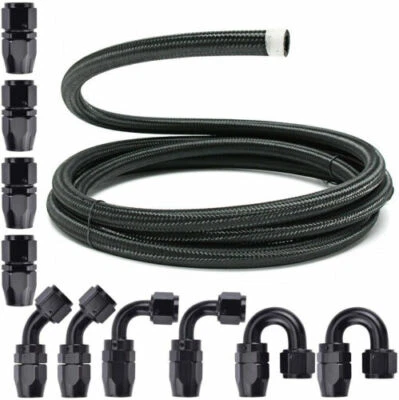 H&J MOTORS AN8 -8AN Fitting Joints Stainless Steel Braided Oil Fuel Gas Hose Line Kit WST