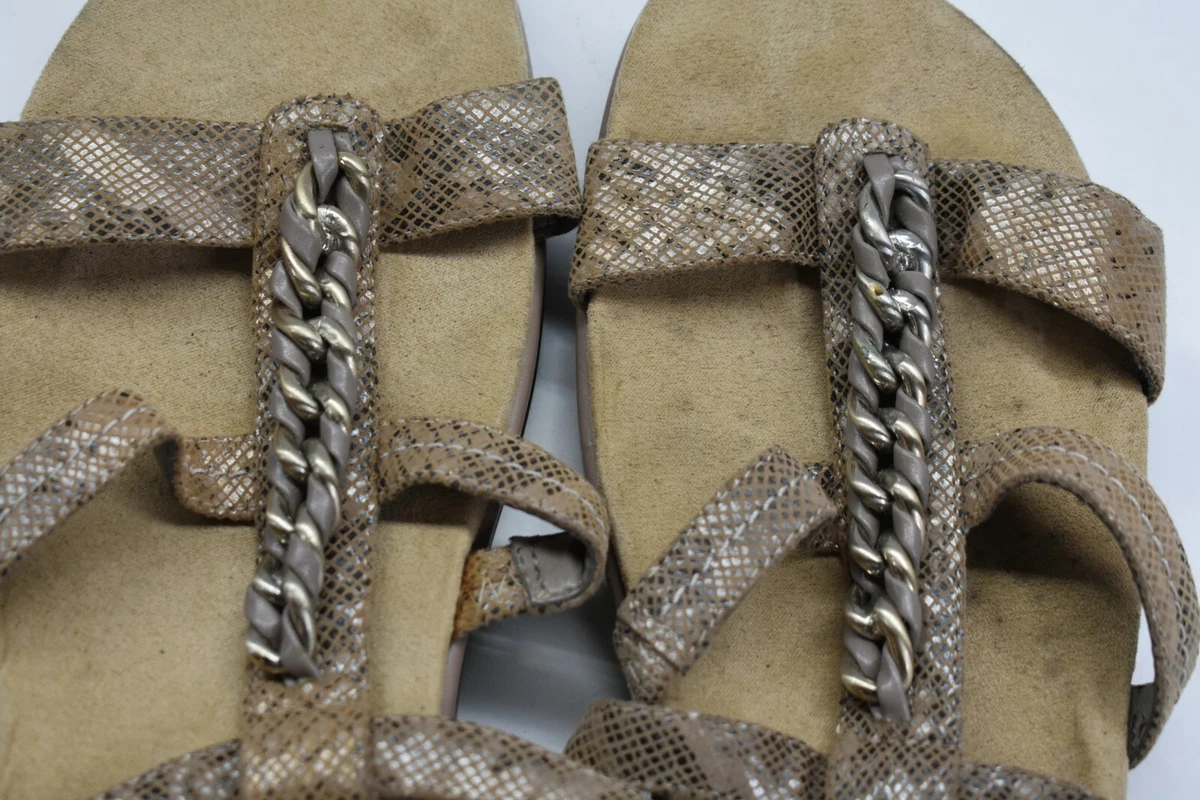 Easy Spirit Women s 9.5 Lazzaro Ankle Strappy Snake Print Chain Slide On Sandals
