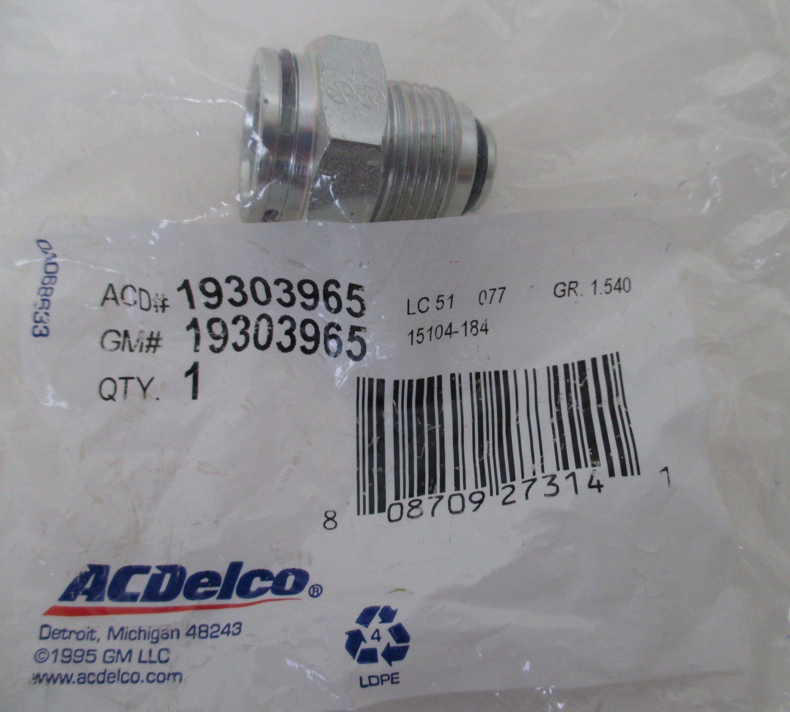 Genuine OEM GM Part # 19303965 Engine Oil Cooler Line Hose  