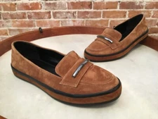 H by Halston Bark Cognac Brown Suede Brynn Slip on Loafer Flats 7 Sale