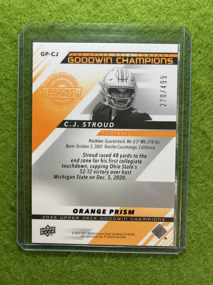 CJ Stroud ORANGE PRIZM #/499 ROOKIE CARD Jersey #7 OSU 2022 Upper Deck RC TEXANS - Image 2 of 4