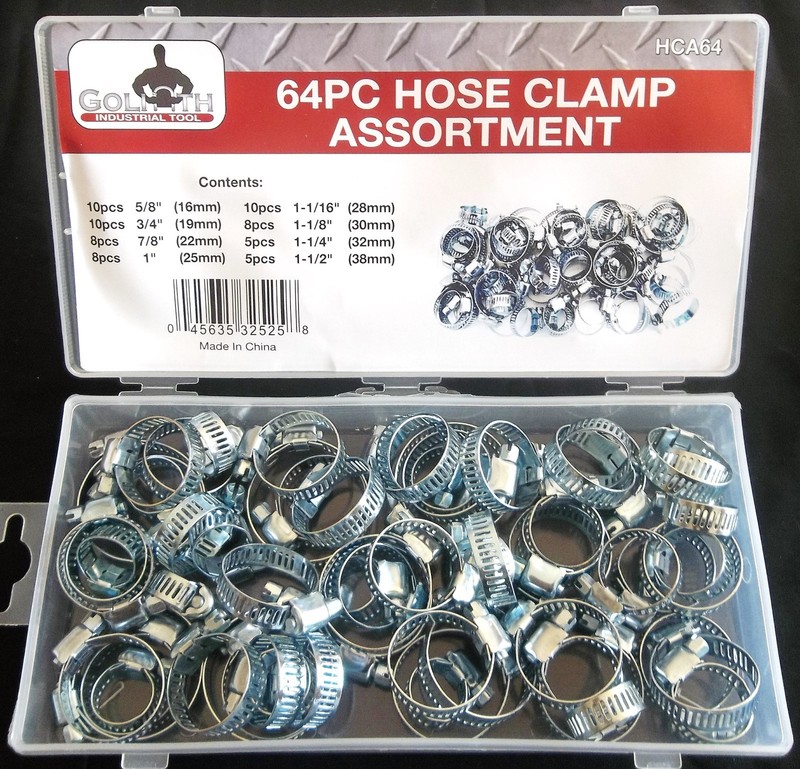64pc GOLIATH INDUSTRIAL HCA64 STEEL HOSE CLAMP ASSORTMENT WORM DRIVE